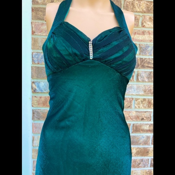 Vintage 90s Emerald Forest Green Shimmer Fairycore Whimsygoth Formal Prom Dress - Picture 10 of 10